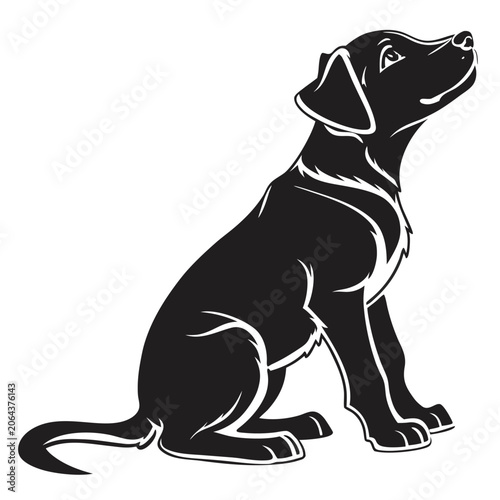 Labrador puppy silhouette in a seated pose against a white background graphic design