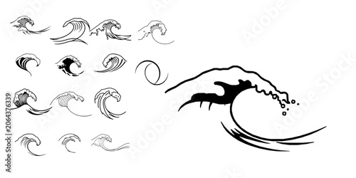 Tableau sur toile Tidal Wave with Curling Crest on White Background Outline