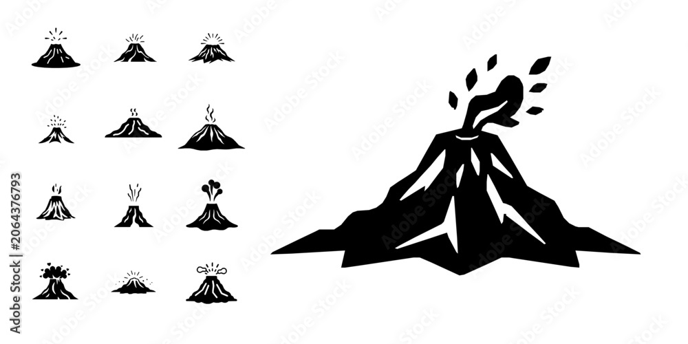 Fototapeta premium Volcano Eruption Natural Disaster Flat Vector Icon with Clean Lines on White Background