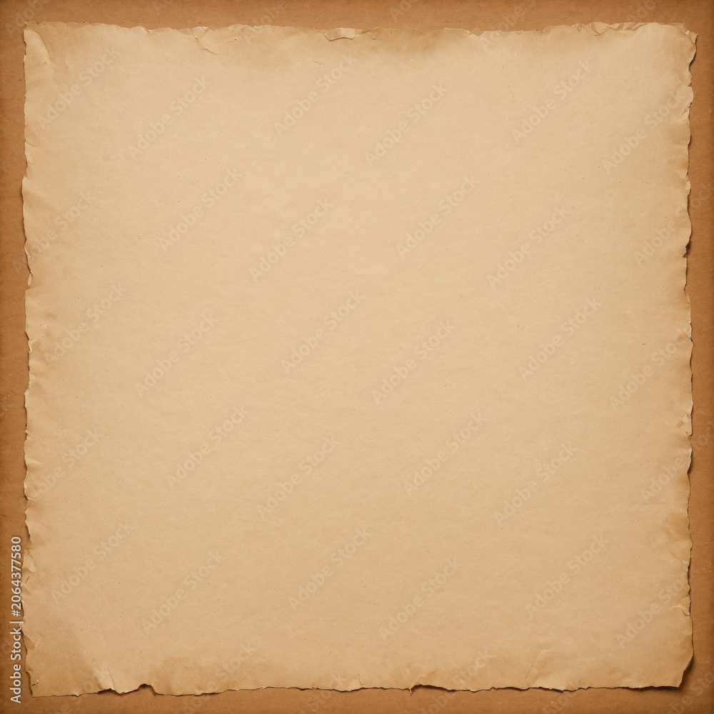 Fototapeta premium Aged Parchment Paper Sheet With Torn Edges On A Solid Brown Background