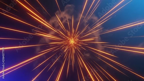 Vibrant orange fireworks exploding in night sky.