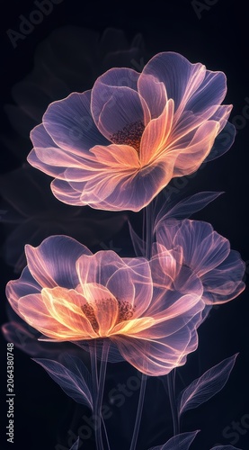 Abstract Glowing Translucent Peach Floral Vertical Mobile Background
