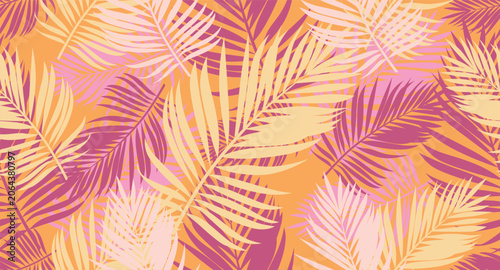 Tropical Palm Leaves Seamless Pattern, Summer Botanical Background, Exotic Jungle Foliage Print