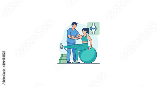 Physical Therapist Assisting Patient with Knee Rehabilitation Exercise