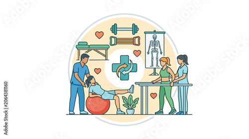 Physical Therapy and Rehabilitation Clinic Concept Illustration