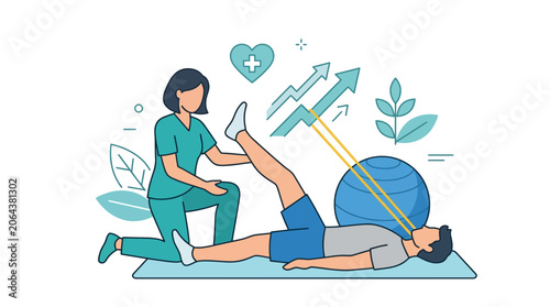 Physical Therapist Assisting Patient with Leg Stretching Exercise