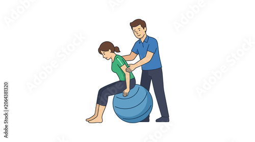 Physiotherapist assisting a patient with Swiss ball exercise