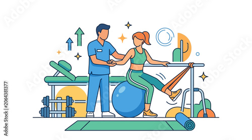 Physical Therapy Rehabilitation Session with Therapist and Patient