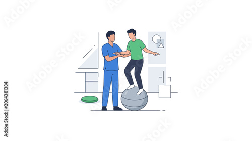 Physical Therapy Session with Professional Therapist and Patient on Stability Ball