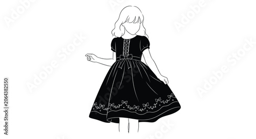 Cuadro en lienzo Girl in a full skirted dress black and white silhouette