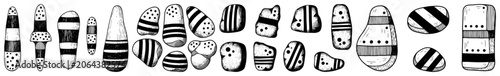 Konstfotografi Collection of patterned decorated stones in detailed black and white sketch styl