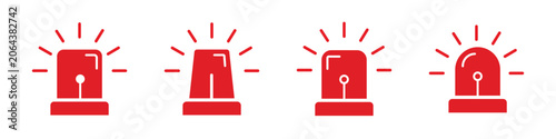 Vector icons of alarm flashers in red and black, representing emergency alerts, warnings, and security systems. Ideal for use in safety, security, and emergency response designs.