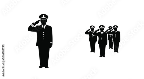 фотографія Military Officers Saluting In Formation Black Silhouette