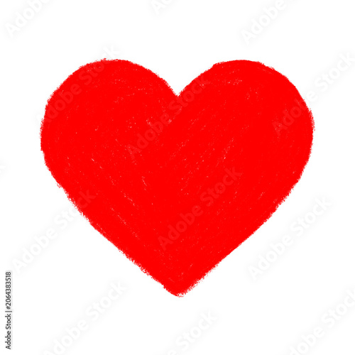 Red Hand-Drawn Crayon Texture Heart Shape Isolated on White Background
