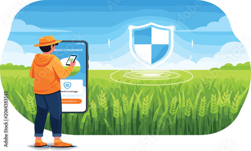 Bild auf Leinwand Smart Agriculture Crop Insurance and Digital Farm Protection Illustration with F