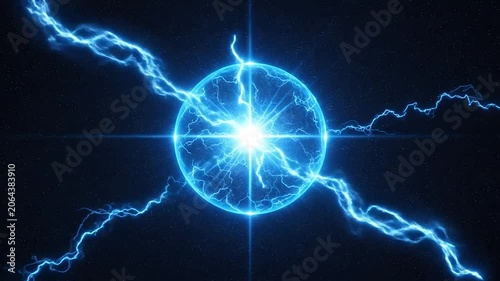 Electricity glowing blue orb with lightning bolts.