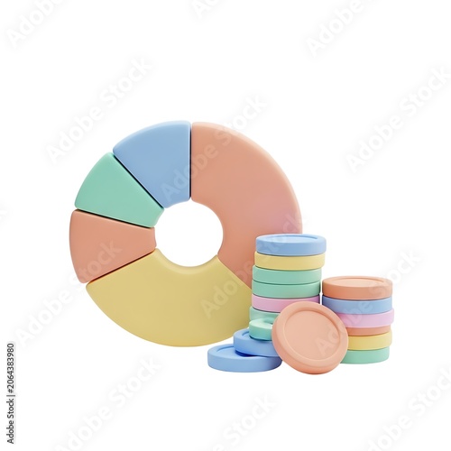 Colorful pie chart and stack of round puzzle pieces toys