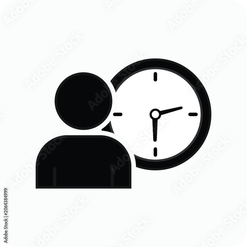 User Working Time Icon Vector, Employee Attendance and Clock In Silhouette, Productivity Management Symbol