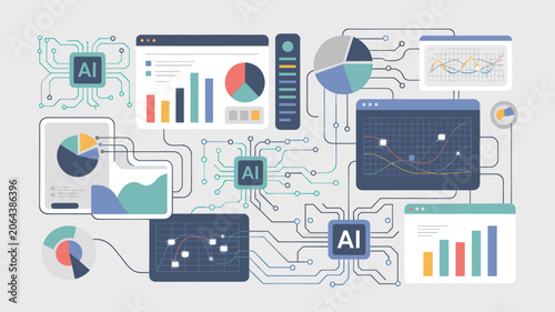 AI Artificial Intelligence Technology Data Analysis Dashboard Vector Illustration