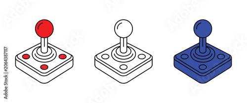 Arcade Joystick Featuring Play Games Typography, Retro Gaming Theme, Colorful Hand Drawn Cartoon Design, and Vector Illustration.