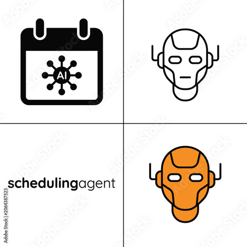Scheduling agent robot head icon representing automation and artificial intelligence vector.