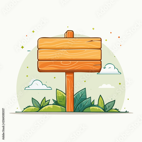 Wooden Signpost with Greenery and Clouds