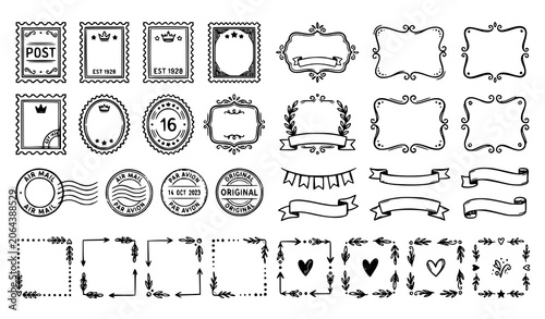 Foto Vintage Doodle Stamp Border Collection Vector Illustration