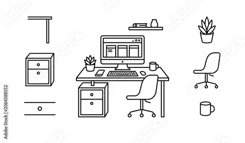 Vászonkép Modern home office setup with furniture and accessories
