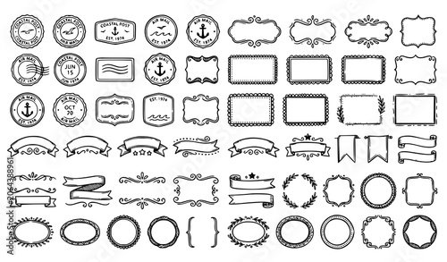 Bild auf Leinwand Retro Postmark Doodle Frame Vector Set Decorative Borders