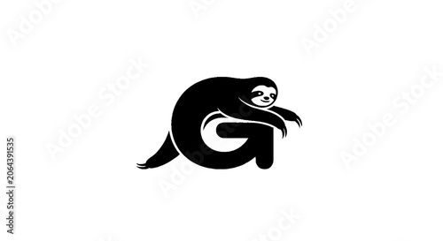 Black and white sloth curled into letter G shape.