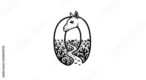 Elegant Llama Illustration with Floral Design Elements.