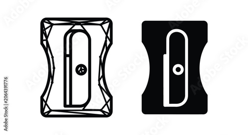 Set of pencil sharpener icons, simple vector illustration of stationery tools for school and office, isolated on white background