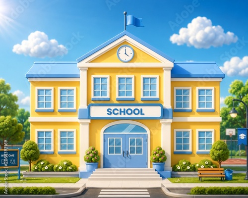 Modern Educational School Campus 3D Architecture