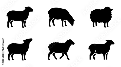 Obraz na plátně Black Sheep Silhouettes, Farm Animal Icons, Livestock Vector Collection, Rural F