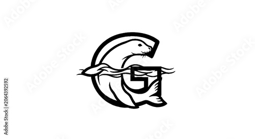 Stylized Letter G with Fish Design.