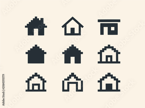 Retro Pixel Art House and Home UI Button Icons Set Vector