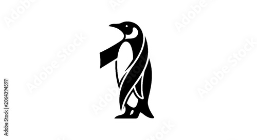 Black and white stylized penguin illustration.