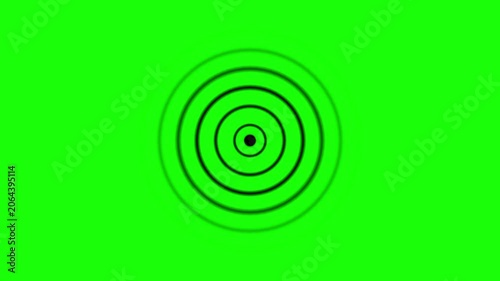 Pulsing concentric circles animation on green screen, abstract radar signal overlay