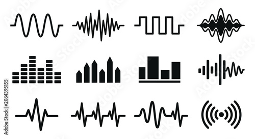 Obraz na płótnie Various Waveforms And Sound Signals Black Silhouette