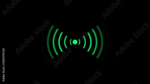 Green wi-fi signal animation pulsing on black background, for connectivity and, network concepts connection