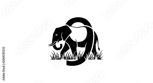 Elegant elephant silhouette with curved trunk design.