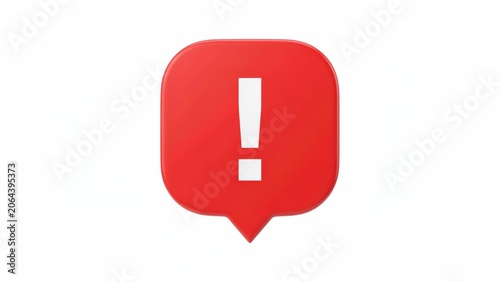 Exclamation mark icon inside a red speech bubble shape isolated on white background for web design and digital communication