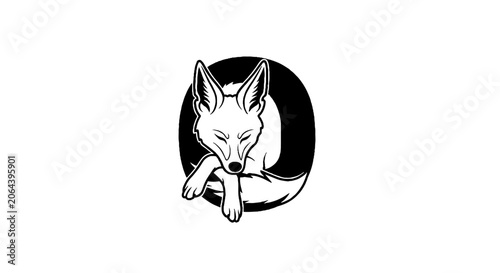 Minimalist black and white fox logo design.