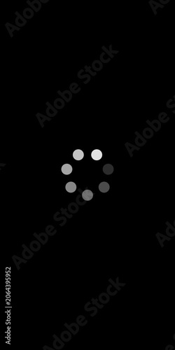 Minimalist circular loading spinner animation on black background, for ui ux, progress buffering