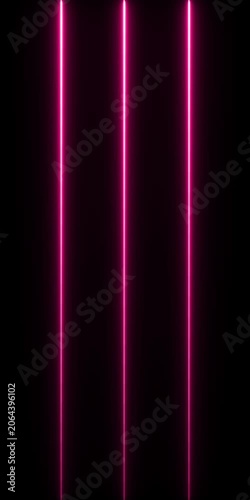 Neon pink vertical light lines pulsing on black background, abstract cyberpunk motion loop glowing