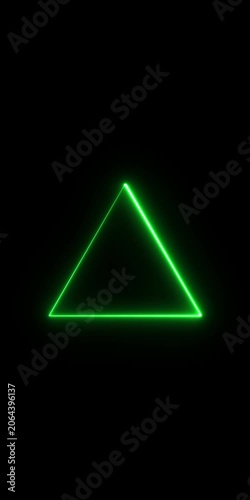 Glowing neon green triangle loading animation on black background, minimalist abstract motion