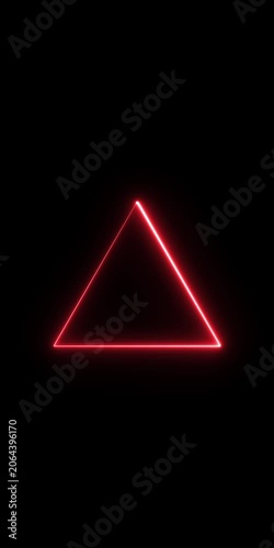 Glowing red neon triangle loading animation on black background, minimalist abstract motion light