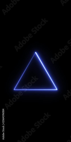 Glowing blue neon triangle loading animation with continuous light stroke effect on black background