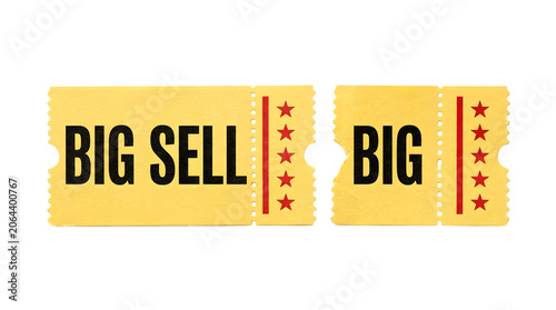 Yellow discount tickets, big sell coupons, promotional labels, sale stickers isolated on Transparent Background