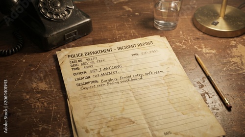 Police Incident Report On Desk Vintage Style Photograph